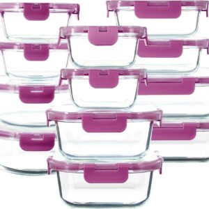 Juego de Recipientes de Cristal Herméticos (24 Piezas) | 12 Tápers + 12 Tapas Sin BPA, Aptos para Microondas, Horno y Lavavajillas