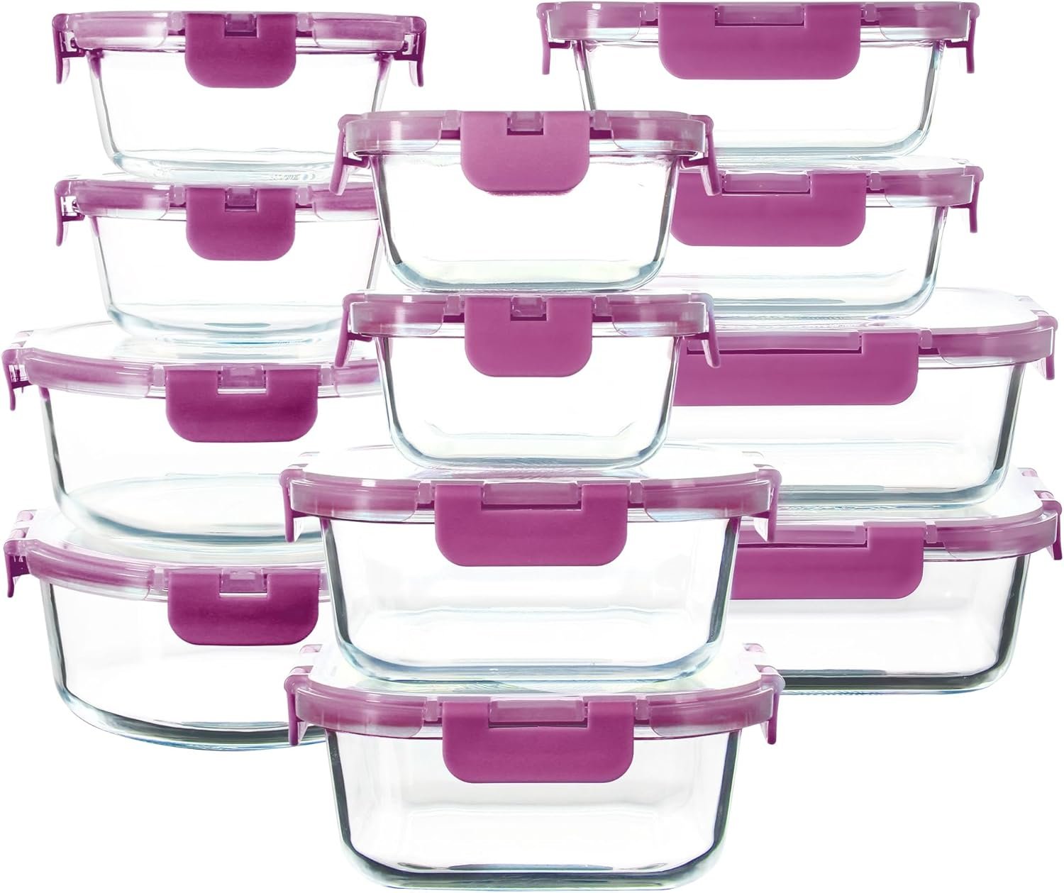 Juego de Recipientes de Cristal Herméticos (24 Piezas) | 12 Tápers + 12 Tapas Sin BPA, Aptos para Microondas, Horno y Lavavajillas