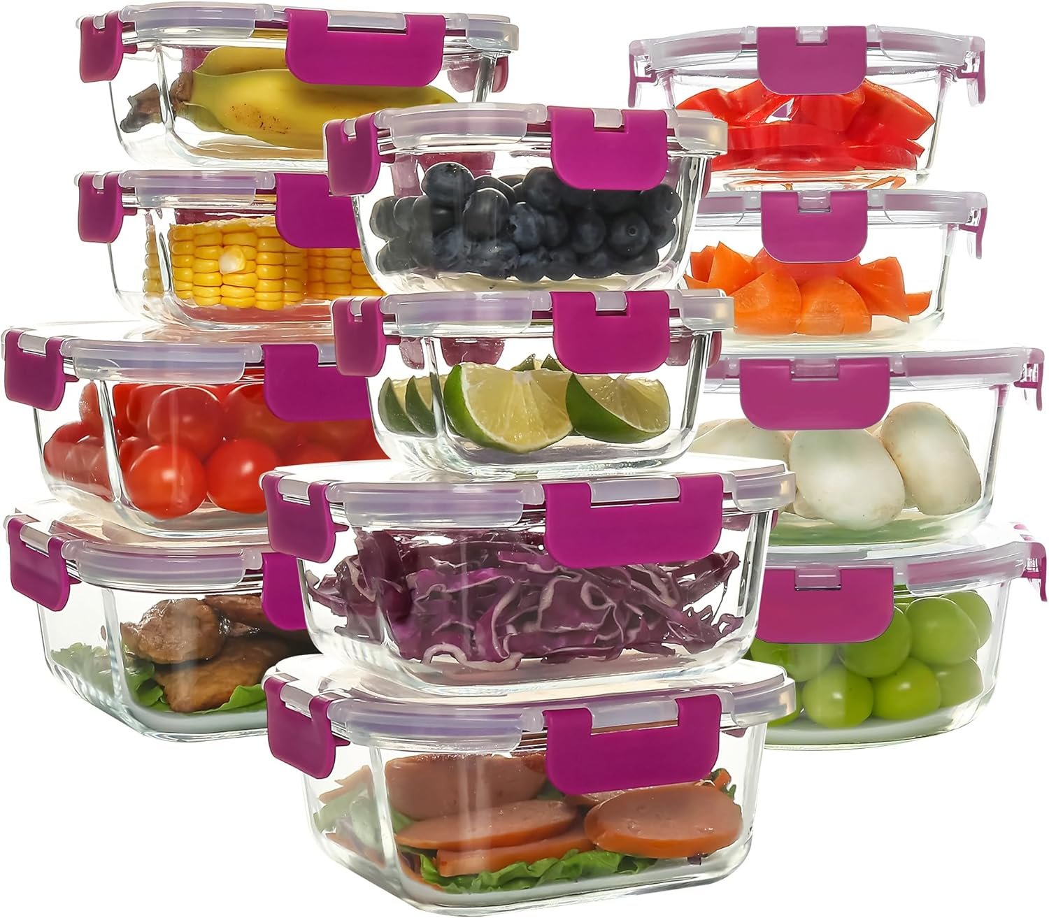 Juego de Recipientes de Cristal Herméticos (24 Piezas) | 12 Tápers + 12 Tapas Sin BPA, Aptos para Microondas, Horno y Lavavajillas - Image 4